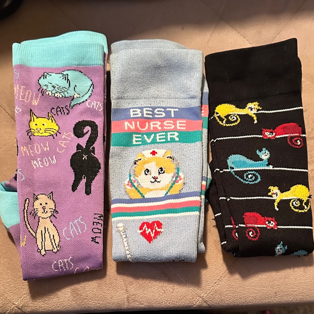 Colorful Cat and Nurse Themed Socks Set
